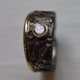 Ring 925 Silber geschmort-geschaertz 750 Rotgolddraht Brillant.JPG