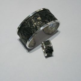 Armreif und Ring 925 Silber gschmort und geschwärzt 2x Vierkant poliert