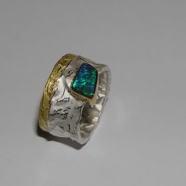 Ring 925 Silber und 750 Gelbgold geschmort mit Opal