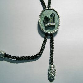 Krawatte in 925 Silber mit Anderergranit und Rauchquarz auf Seidenkordel